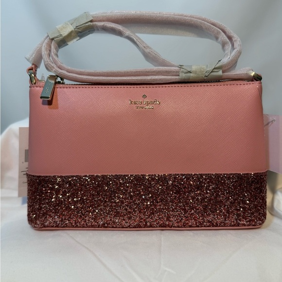 NWT Kate Spade New York Flash Glitter Fabric Mixed Material Bag Barbiecore Pink - Picture 3 of 10